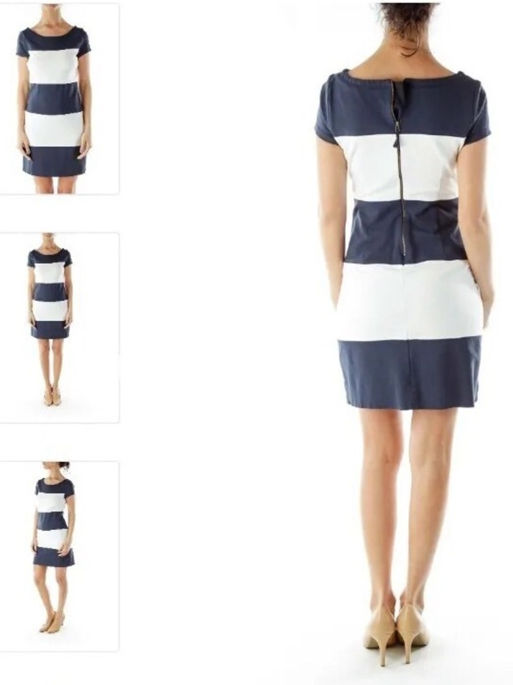 Vintage 2014 Banana Republic Navy and White Striped Sheath Dress - Picture 2 of 9